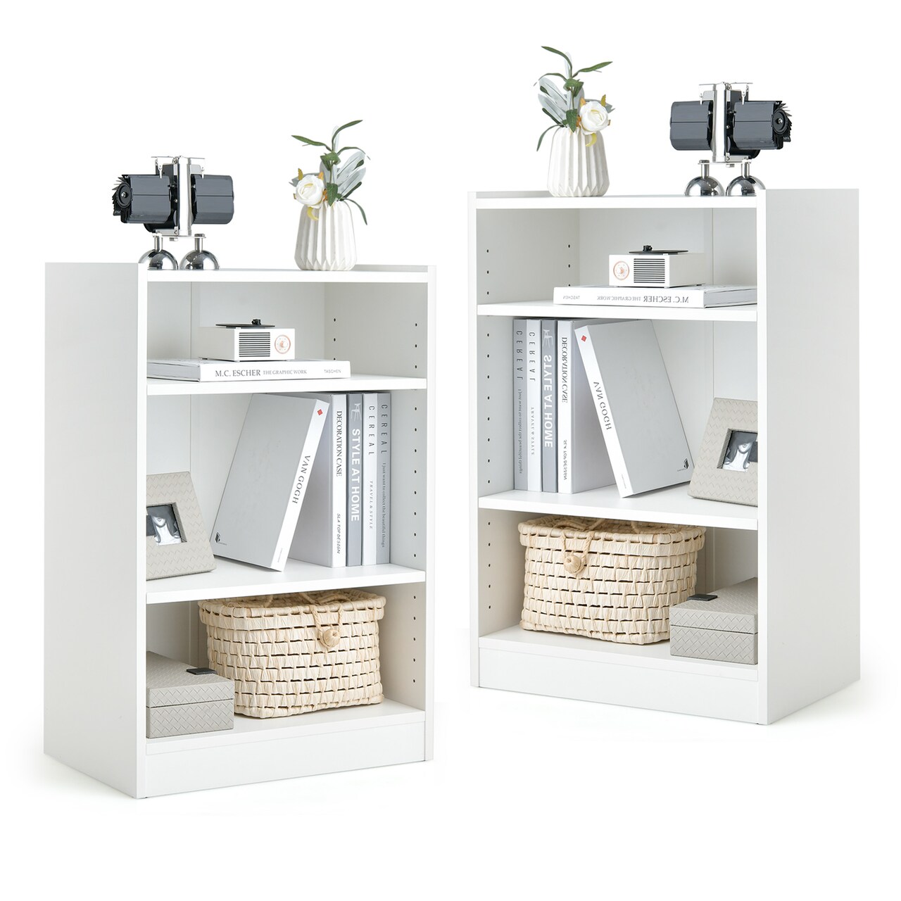 Costway 2 PCS 3-Tier Bookcase Open Multipurpose Display Rack Cabinet with Adjustable Shelves White/Black/Brown